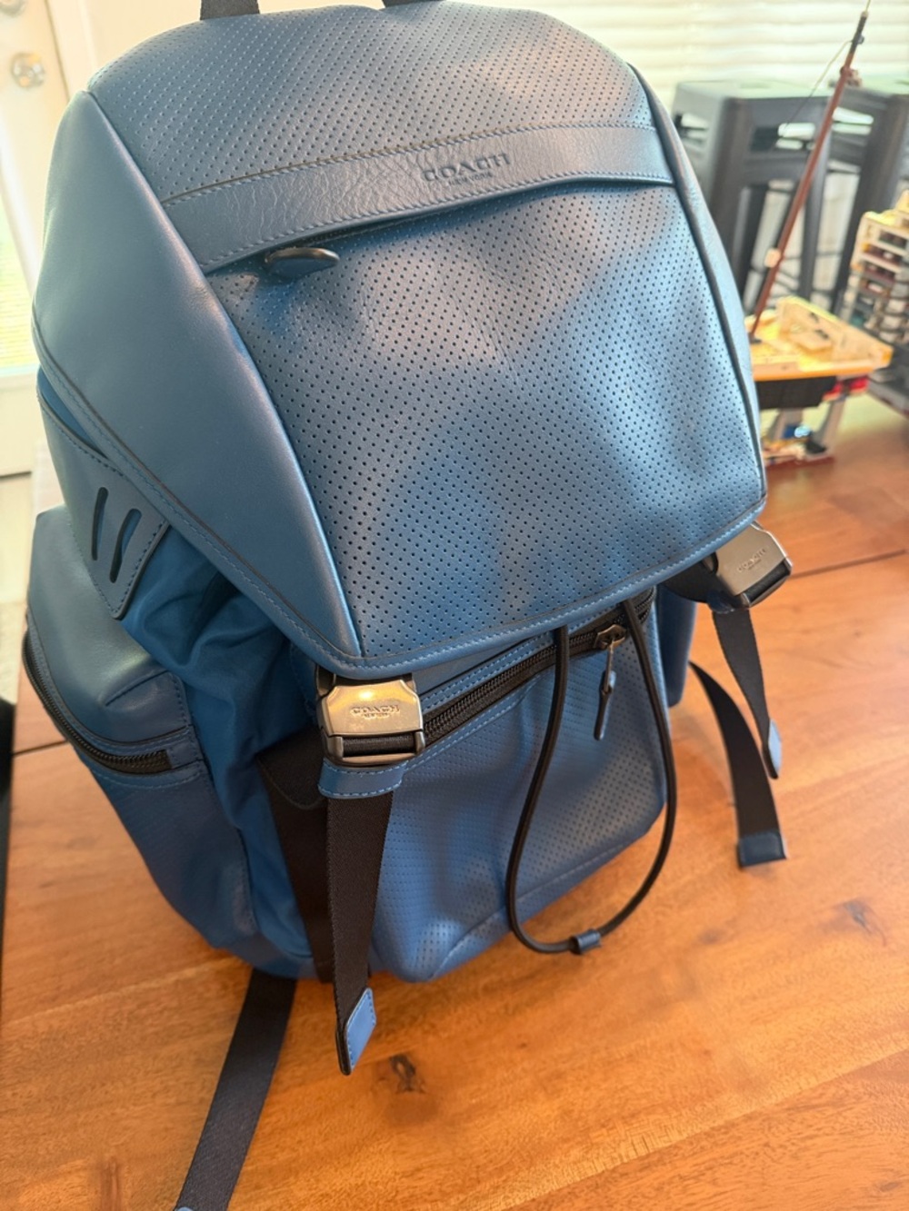 Coach Men's Blue Perforated Leather Rucksack